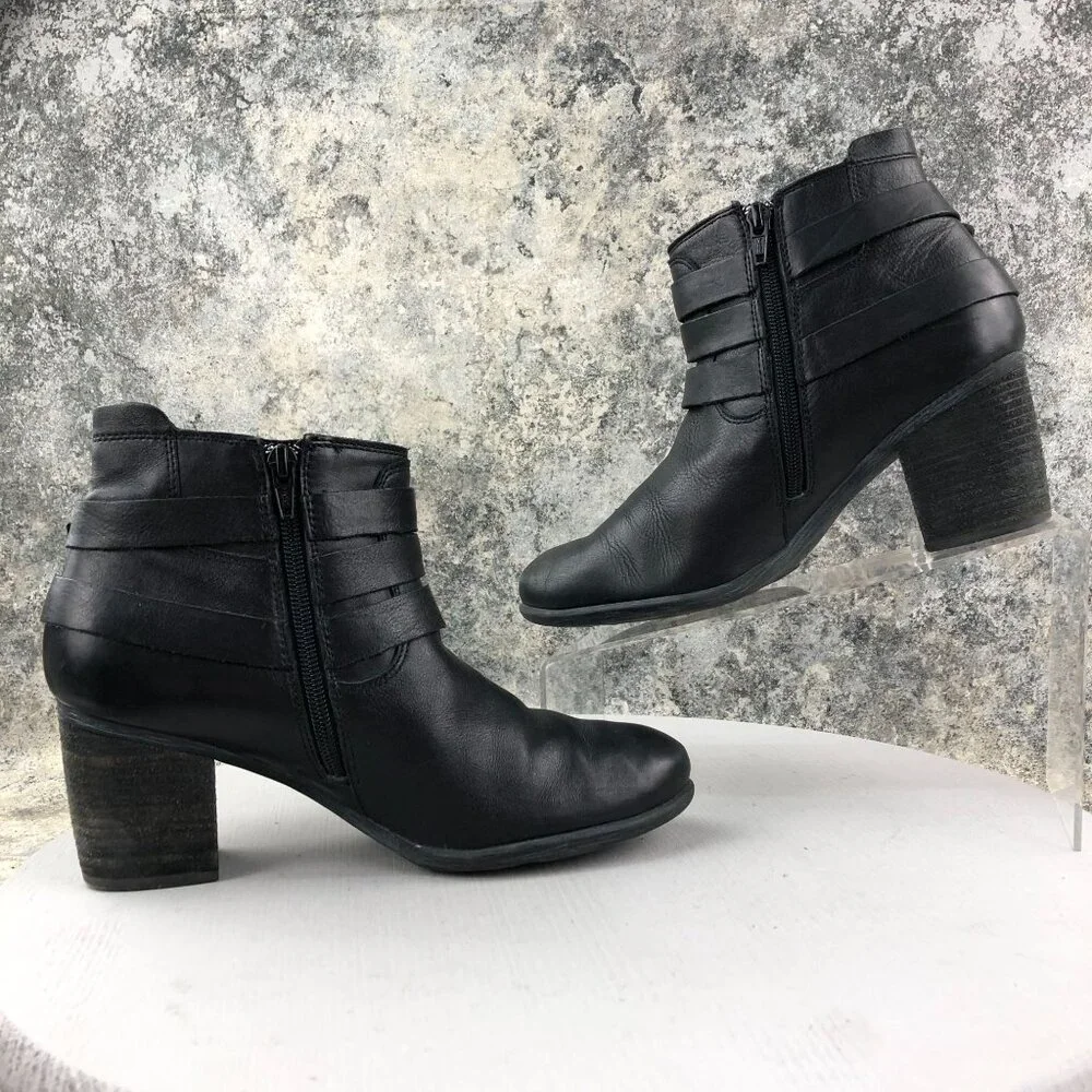 Josef Seibel Women's Size 39 (8-8.5) Britney Black Leather Buckle Ankle Boots